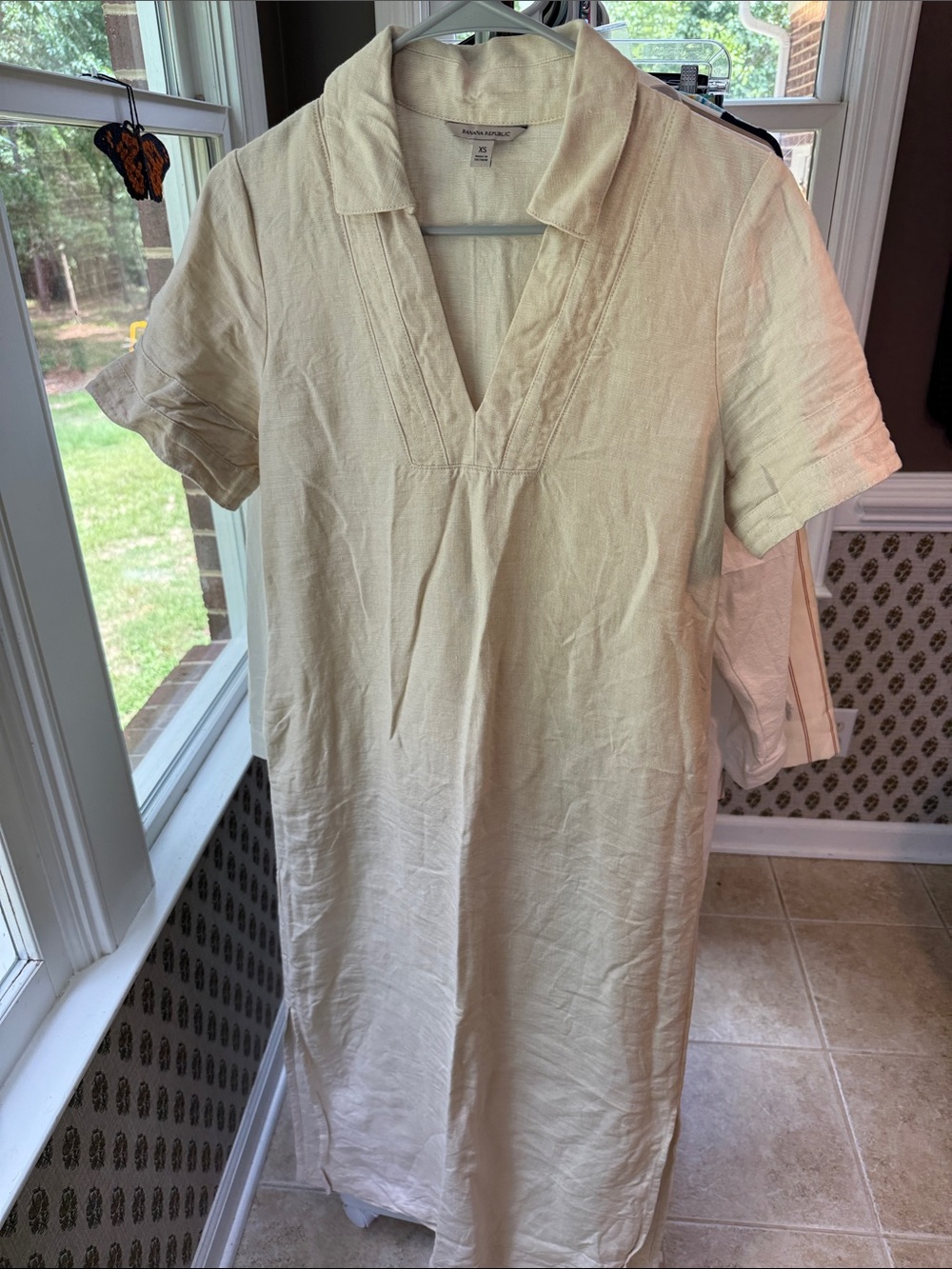 Banana Republic Cream Maxi Dress 100% Linen w/ Pockets
